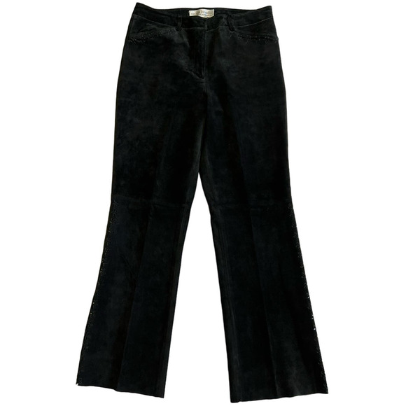 Sutton Studio Genuine Suede Leather Black Laser Cut Pants, Size 6 - Picture 1 of 12